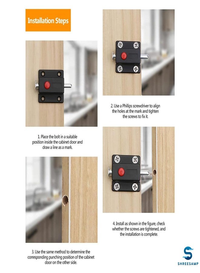 SHREESAMP مجموعة SHREESAMP من 6 أقفال مزلاج أبواب أوتوماتيكية سوداء بنابض بطول 37 مم، مناسبة للنوافذ والأبواب، مزودة بزر ABS متين، مثالية لحلول إغلاق أبواب آمنة ومريحة - Image 5